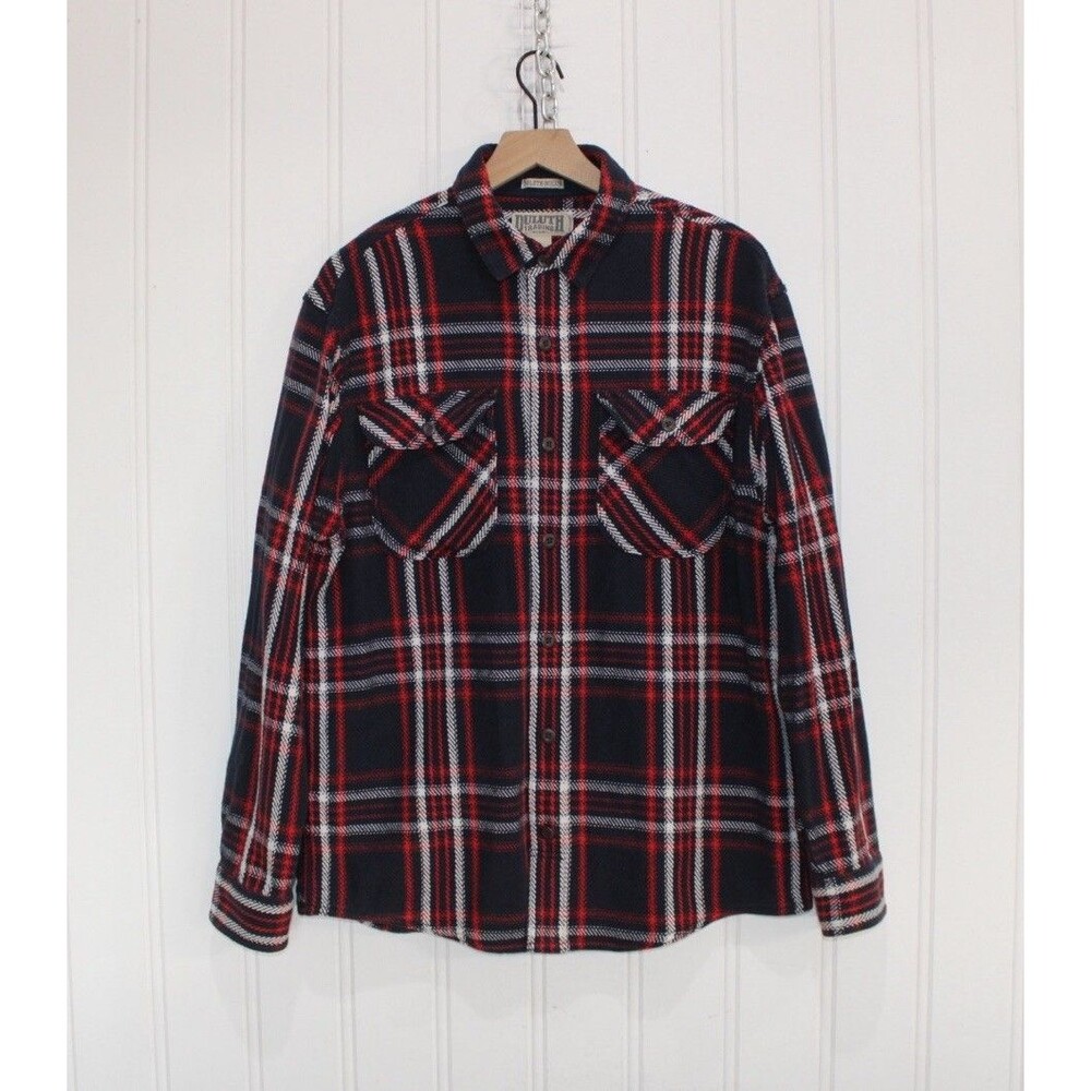 Duluth Trading Co Woodsey Flannel‎ Shirt Mens M Relaxed Fit Heavyweight Plaid
